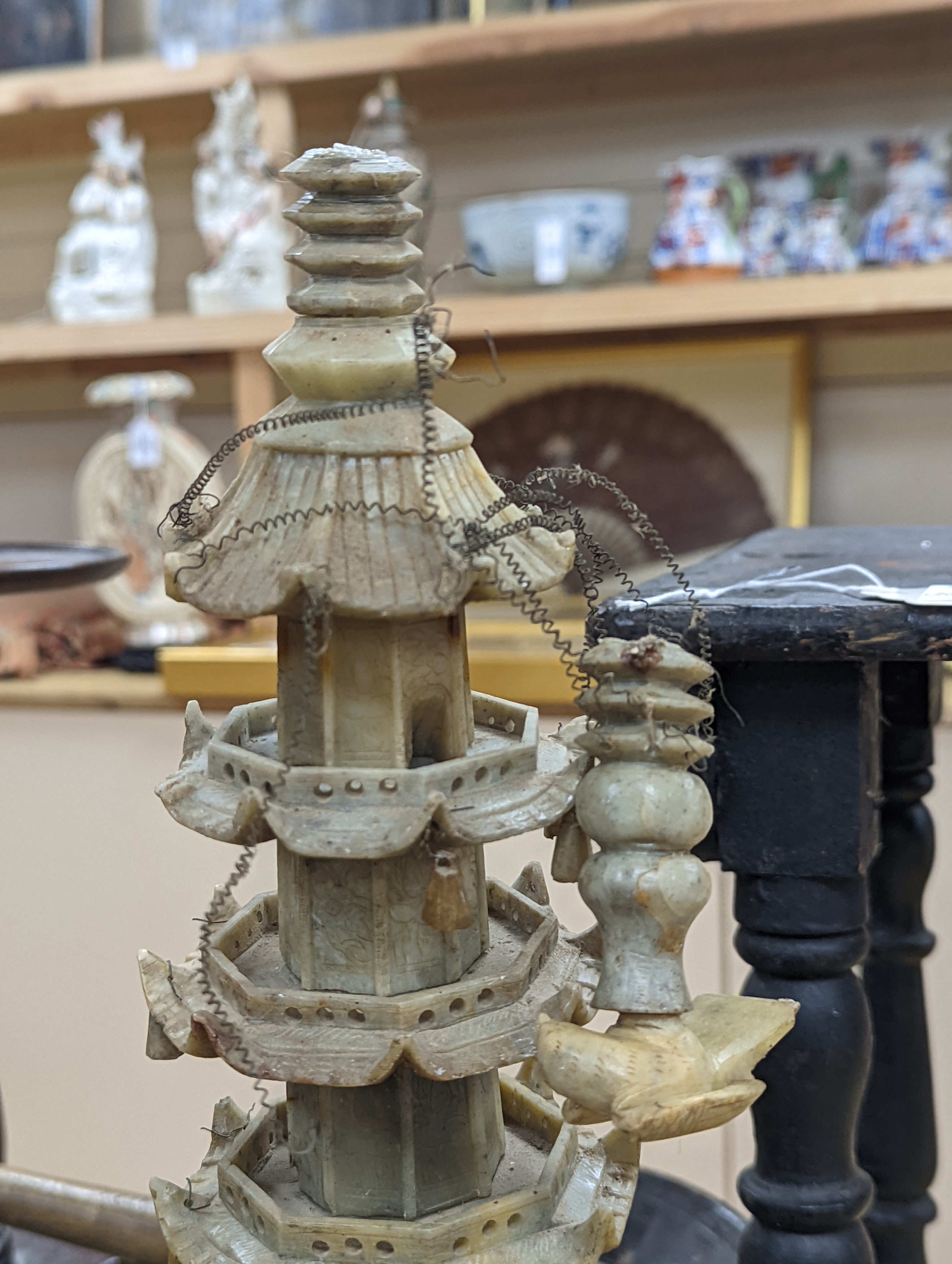 A Chinese soapstone model of a pagoda, early 20th century, 42cm
